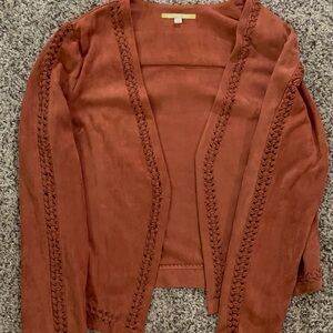 Gianni Bini Terracotta Cardigan with Braided Accents